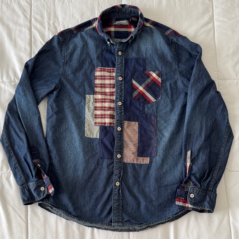 DESIGUAL Men's Denim Patchwork Shirt
